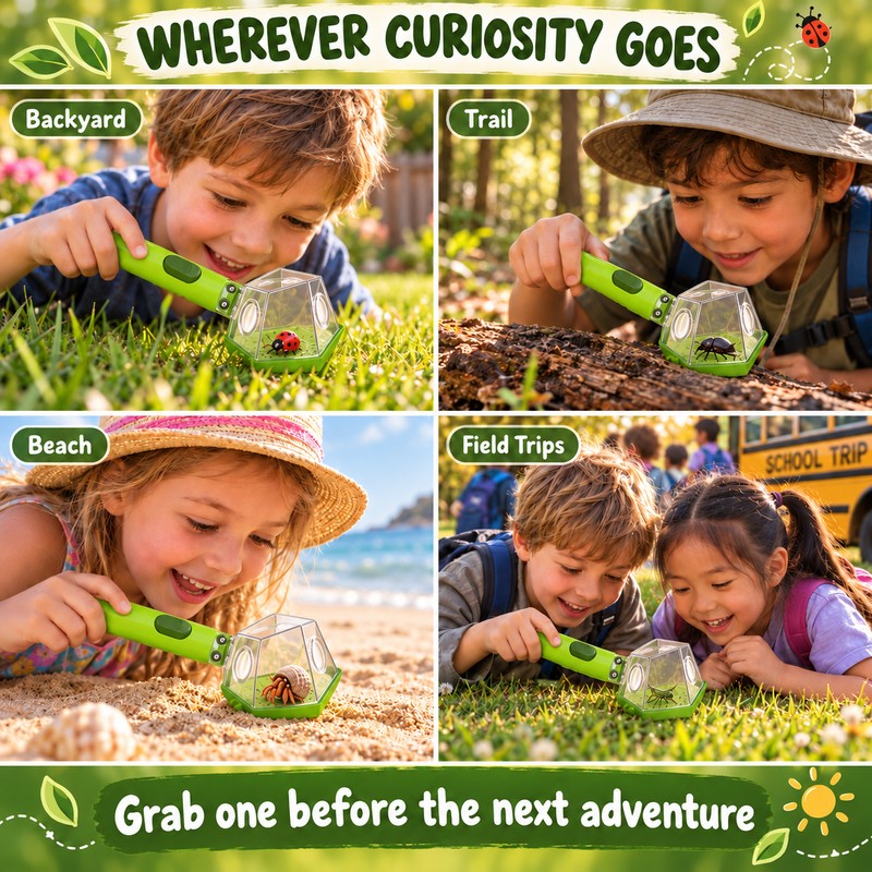 Insect Viewer Box for Kids Nature Observation – 2X Magnifier