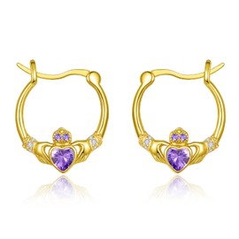 Dreamboat Sterling Silver Claddagh Earrings for Women Gold Celtic Knot Irish Clover Earrings Dangle Earrings Hook Purple February Birthstone Irish Jewelry for Mom, Large, Sterling Silver, Cubic