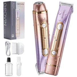 Bikini Trimmer for Women- 2-in-1 Electric Razors for Women, IPX6 Waterproof Bikini Shaver with Ceramic Blade, Dual Head Body Hair Trimmer for Underarm, Face, Legs