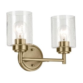 KICHLER Winslow 13" 2-Light Vanity Light with Clear Seeded Glass in Natural Brass for Bathroom Vanity, Luxe Industrial, (13" x 9.25"), 45885NBR