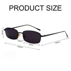 XDGBGFN Classic Vintage Rectangular Sunglasses Retro Slim Metal Frame Sun Glasses for Men and Women, black/grey