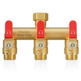 LNEZCDB 3 Way Hose Splitter, Heavy Duty Full Flow Garden Water Hose Bib Spigot Splitter, Brass Rust and Freeze Resistant Outdoor Faucet Splitter, T Adapter Connector with 3/4 - Inch GHT Thread （Red）