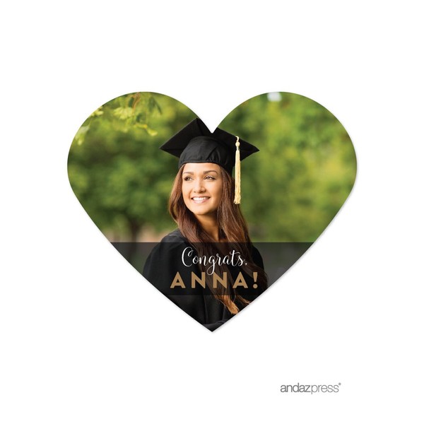 Andaz Press Personalized Graduation Photo Party Collection, Heart Label Stickers, Congrats Anna!, 75-Pack, Custom Image and Name