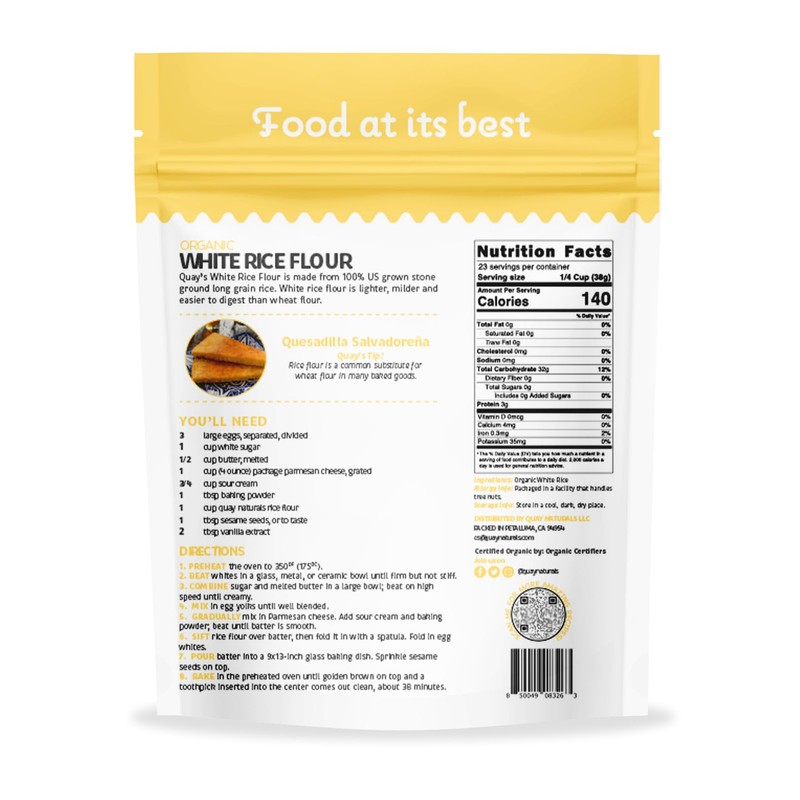 Quay Naturals Organic White Rice Flour, 2 lb, Finely Milled