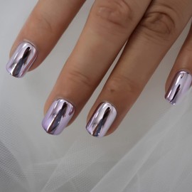 Press On Nail Tips Mirror Violet Color Soild Color Reusable Fingernails Salons At Home Short Squoval Glossy Fake Nail Tips False Nails Full Cover Nails Tips For Daily Wear Party Outdoor Travel