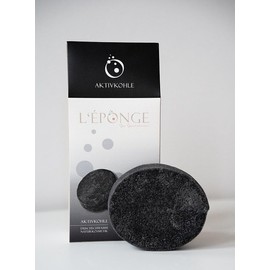 L'ÉPONGE Active Charcoal Shower Sponge, Innovative 4-in-1 Bath Sponge with Foaming Natural Soap, Intense Fragrance and Gentle Exfoliating Effect, Natural Sponge for up to 30 Washes