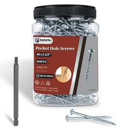 Pocket Hole Screws 2-1/2 Inch, Goobetter Pocket Screws #8 x 2-1/2" 600 Pcs, Washer Head with Square Drive, Coarse Thread Wood Screws, Zinc Plated, for Indoor Use, 100MM Drive Bit Included