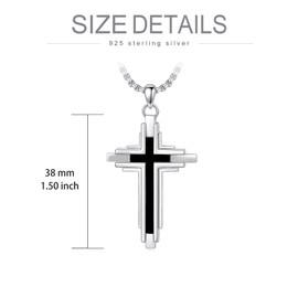 Swordgod Silver Cross Necklace for Men Christmas Gift for Him 925 Sterling Silver Unique Agate Cross Pendant with Black Onyx Protection Religious Necklace Faith Jewelry Christmas Gifts for Brother Son Husband