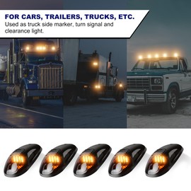 AOXLFU 5 Pack Ambe Cab Lights,16 LED 12V Top Marker Clearance Light with Smoke Finish for Roof and Running, Compatible with Dodge Ram 1500 2500 3500 4500 5500 2003-2018 Pickup Trucks