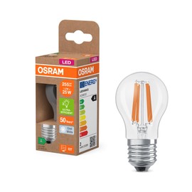 Osram Classic Mini Ball LED Lamp with Decorative LED Filament Energy Class A E27 1.2W 255LM 4000K Cool White No Warm Up Instant 100% Light