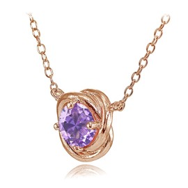 Plata de Ley Chapados en oro rosa imitación Gemstone 6 mm redondo collar con colgante de nudo de amor