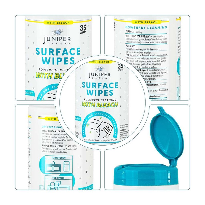 Juniper CLEAN 12 Pack Surface Cleaning Wipes with Bleach, All-Purpose