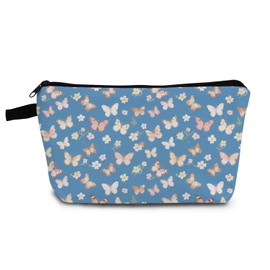 YULUENZE Blue Little Butterflies Makeup Bag Cute Small Organizer Bag with Zipper Blue Little Butterflies Cosmetic Bag Aesthetic Birthday Present for Women Friends