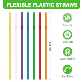 XHQHSZ 200-Pack Solid Colors Flexible Drinking Straws, Plastic Disposable Bendy Straws - 8.26" x 0.19" ﻿ (colorful)