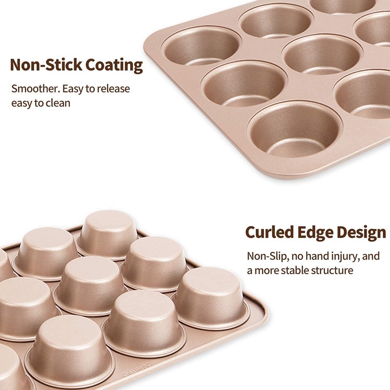 Copper Muffin Pan 12 Cups - Premium Healthy Nonstick Muffin