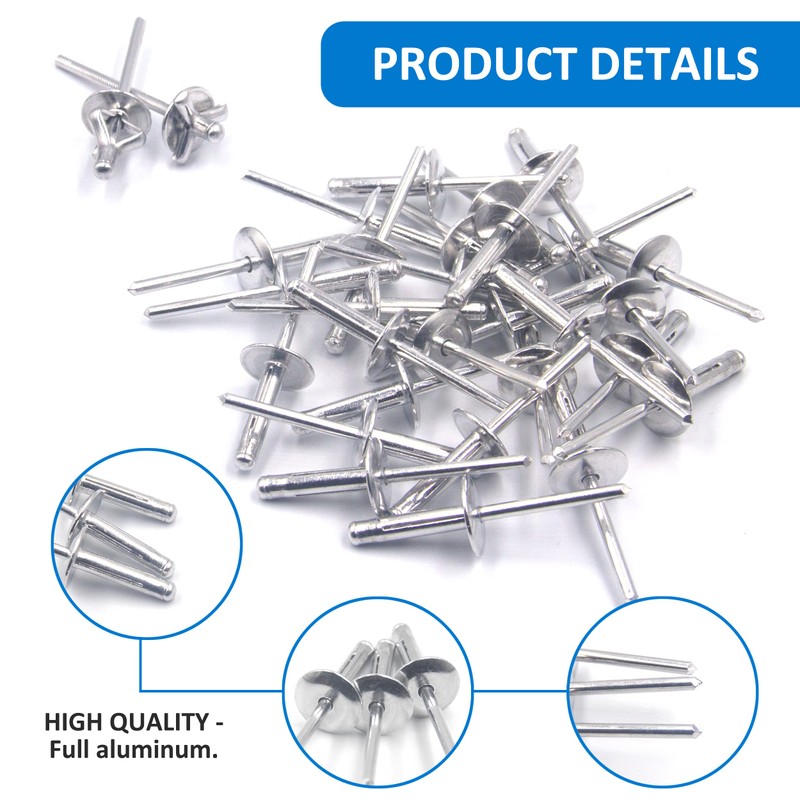 BESTYCHAO 60pcs Tri-Fold Exploding Large Head Aluminum Blind Rivet Pop