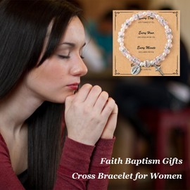 Christian Gifts First Communion Bracelets for Women Cross Bracelet Natural Stone Bracelet Christian Bracelet Rosary Bracelet Religious Baptism Gifts for Teen Girls