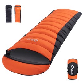 QEZER Down Sleeping Bag for Adults 600 Fill Power Cold Weather Sleeping Bag Ultralight Sleeping Bag with Compression Sack for Backpacking, Camping, Hiking