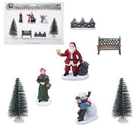 Mini Christmas Village Scene | 7 Piece Set | Multicoloured | 50 cm x 37 cm x 2 cm