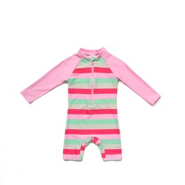 ADAVERANO Baby Girls Sunsuits/Swimsuits UPF 50+ One Piece L/S Rashguards (Stripe, 9-12Months, 9_Months)