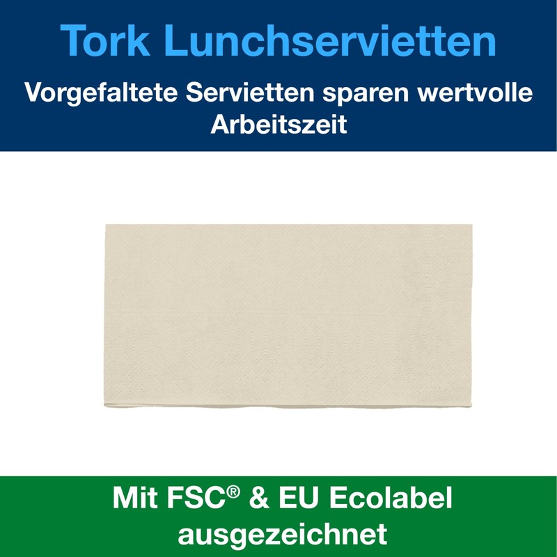 Tork 477351 Lunch Napkin, 33 x 33 cm, 2-Ply, 1/8