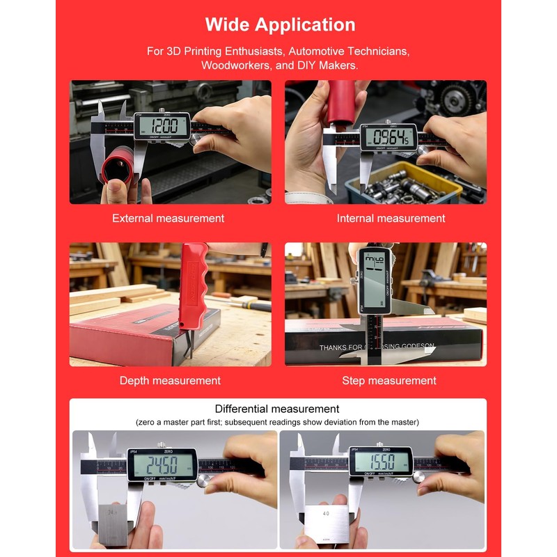 GODESON 8" USB-C Rechargeable Digital Caliper 0.001" Precision