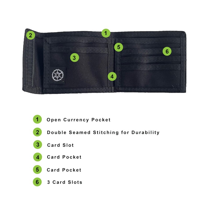 Sprocket Compact Nylon Bifold Wallet for Men (Black)