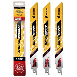 AMBOSS METAL SHOCK - 3x Reciprocating Saw Blade Length 230 mm / 10 TPI - Ideal for Demolition / Construction / Disassembly / Piping Construction - Suitable for Stainless Steel and Steel (Pipes /