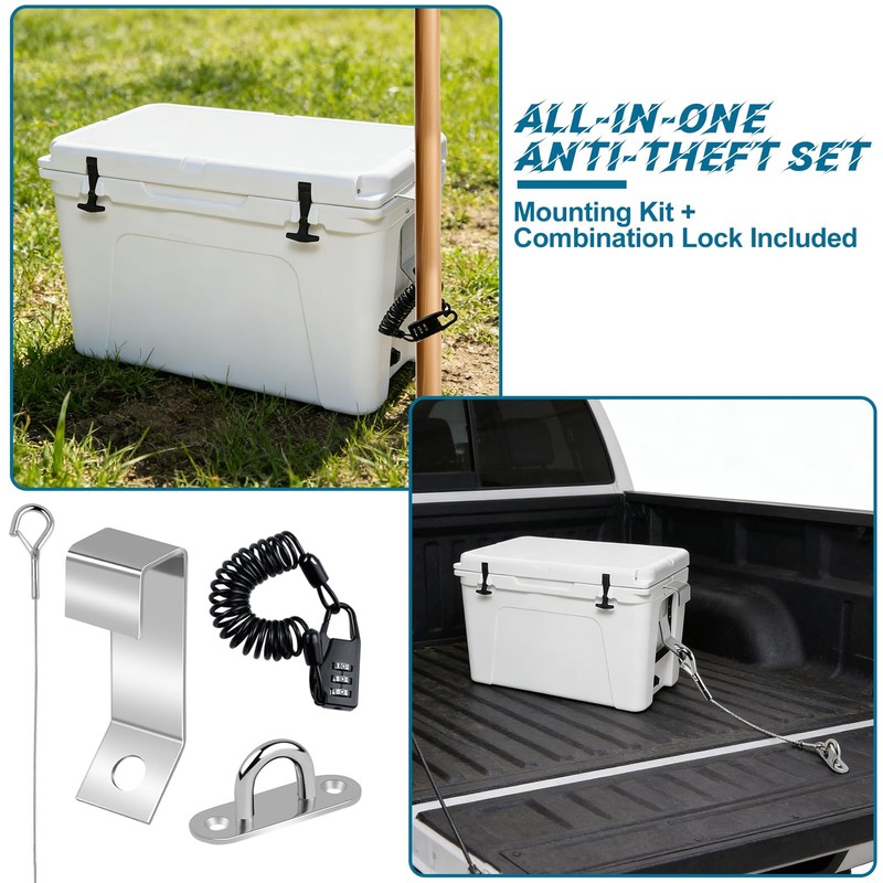 4pack Cooler Lock Bracket,Cooler Tie Down Kit with Cable Combination