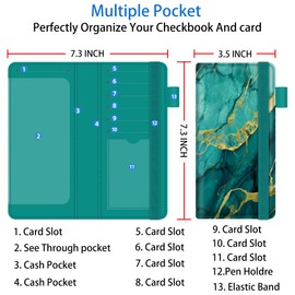 BVYA Checkbook Cover for Men & Women with RFID Blocking, Premium Printed Leather Checkbook Holder Slim Wallets with Pen Holder & Built-in Clear Plastic Divider for Duplicate Checks