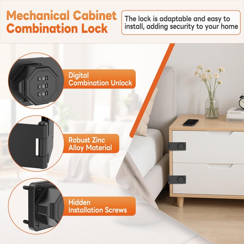 BiceNoning 90 Degree 3-Digit Combination Cabinet Lock, Zinc Alloy Keyless