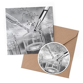1 x Greeting Card & 10 cm Round Sticker Set - BW - Chemical Lab Experiment Science - Birthday Thank You Friend Lover Fan Mum Dad Kids #42671