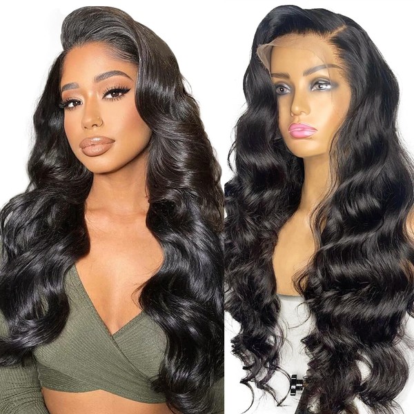 Body Wave Real Hair Wig with 180% Density, 13 x 4 Transparent Lace Front Wig Human Hair for Black Women, Women's Real Hair Wigs in Natural Colour, 20 Inches (45 cm)