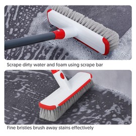 Floor Scrubber with Long Handle, 2 in 1 Scrubbing Brush Stiff Bristle Shower Cleaning Brush for Bathroom, Kitchen, Tub, Carpet, Grout, Tile