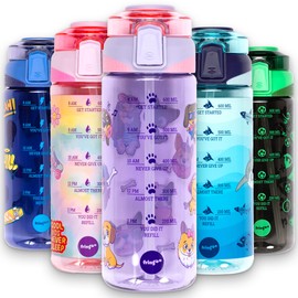 Fringoo - 650ml Kids Water Bottle - Carry Handle 100% Leakproof & BPA Free Tritan Silicon Straw - Secure Flip Lock Lid, Purple Fancy Dogs Design