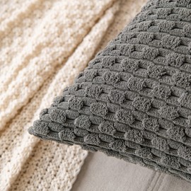 MIULEE Throw Pillow Covers Soft Corduroy Decorative Set of 2 Boho Striped Pillow Covers Pillowcases Farmhouse Home Decor for Couch Bed Sofa Living Room 20x20 Inch Dark Grey