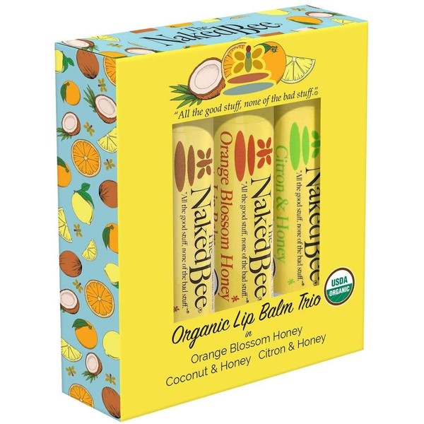 The Naked Bee Organic Lip Balm Trio Gift Set - Orange Blossom Honey, Coconut & Honey, Citron & Honey