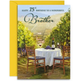 Brother 75th Birthday Card - Sunshine and Wine - Medium Sized Card (A5 Size -148mm x 210mm) with Envelope