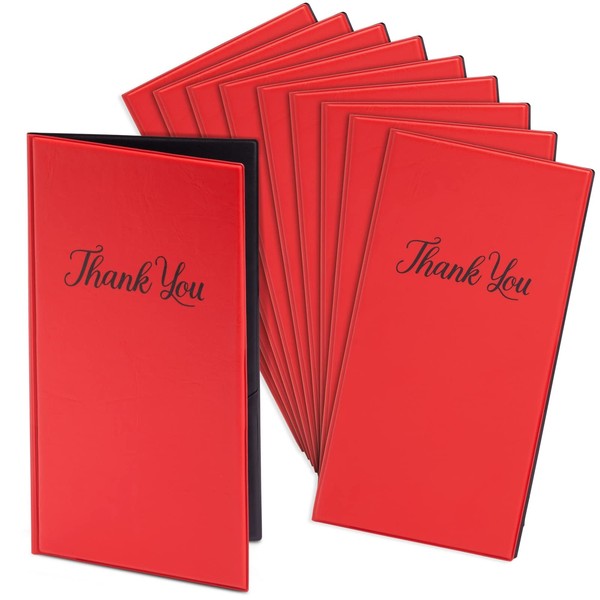 Juvale 10 Pack Thank You Check Presenters for Restaurants, Red Guest Check Book for Server, Waiter, Waitress, Diners (1 Card Slot, 10.5 x 5.5 In)