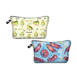 Evergoo - 2 bolsas divertidas para cosméticos para mujeres, con cierre, adorables bolsas de maquillaje, espaciosas, accesorios de viaje, organizador de regalos, Avo & Nutria