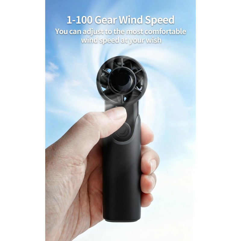 Mini Pocket Handheld Fan, 100 Speed Button Adjustable Personal Fan,