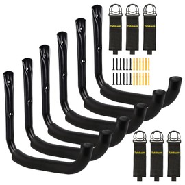 Tahikem 6 Set Garage Hooks Wall Mount, 9 Inch Large Wall Hook, Utility Storage Hook, Extension Cord Hanger, Heavy Duty Garage Hooks, Wall Hooks for Hanging Ladder Mowers Cable Bracket - Black J Hooks