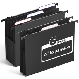 Ansook Extra Capacity Hanging File Folders Letter Size,Heavy Duty 4" Expandable File Folder with Movable Dividers,6 Pack Plastic File Cabinet Folders with Tabs,Hanging Folder Organizer for Home Office