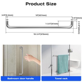 Ranbo Glass Shower Door Towel Bar 18 Inch Stainless Steel Sliding Shower Door Handle Replacement with Polished Chrome Finish for Commercial and Residential Glass Doors