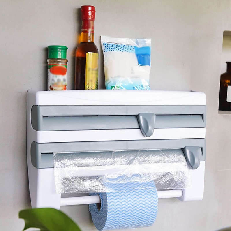 Paper Holder Storage Rack, Wall Mounted Plastic Wrap Foil Dispenser