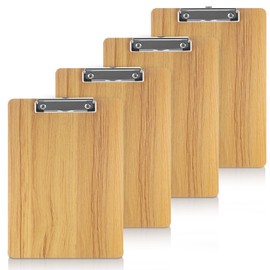 JIANTA Clipboard A4, Hardboard Clipboard, 4 Pieces Stackable Writing Board with Metal Clip, Clipboard for Students, Office Writing Board Made of Wood Fibre, Clipboard, Brown