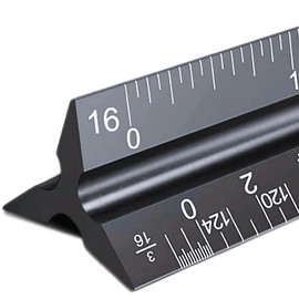 Architectural Scale Ruler, 12'' Imperial Architect Scale, Aluminum Engineer Scale Ruler for Blueprints, Metal Scale Rulers, Architecture Ruler, Triangle Drafting Rulers (Black)