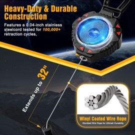 Retractable Keychain, Heavy Duty Carabiner Badge Holder, Tactical ID Badge Reel with 32'' Coated Steel Cord, Bearing 10.0 oz- Black