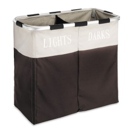 Whitmor Easycare Double Laundry Hamper - Lights and Darks Separator - Espresso, 2 Section