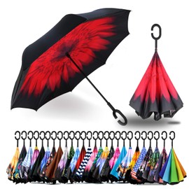 Spar. Saa Double Layer Inverted Umbrella with C-Shaped Handle, Anti-UV Waterproof Windproof Straight Umbrella for Car Rain Outdoor Use